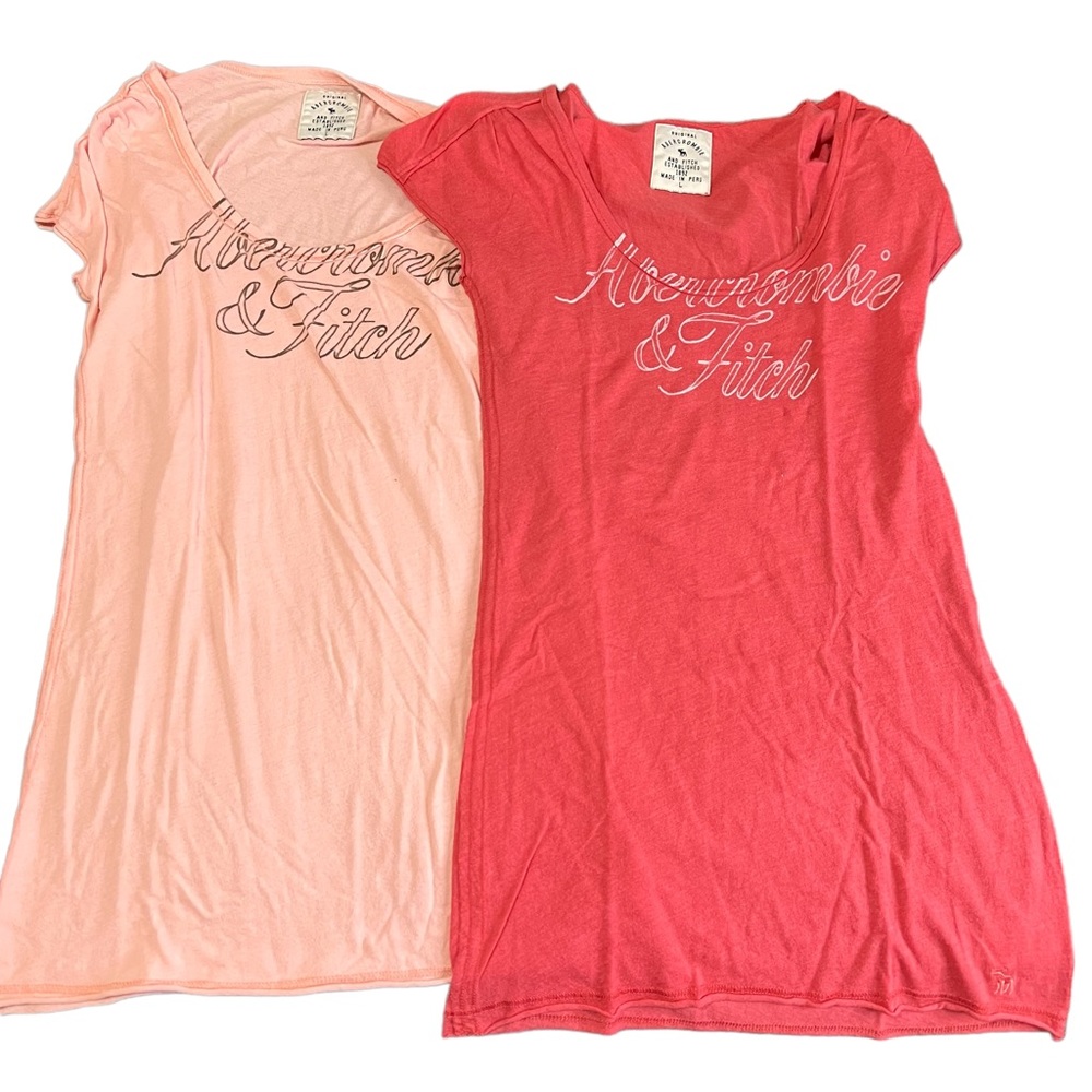 Set Of 2 Vintage Y2K Abercrombie & Fitch Spellout Tops Large L - Picture 1 of 8